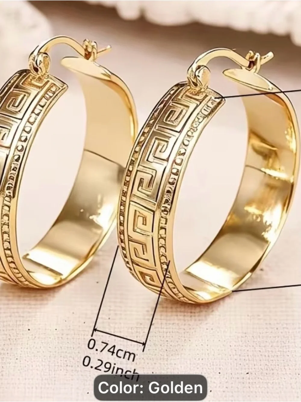316 stainless steel Golden Greek Key Hoop Earrings - Women Jewelry